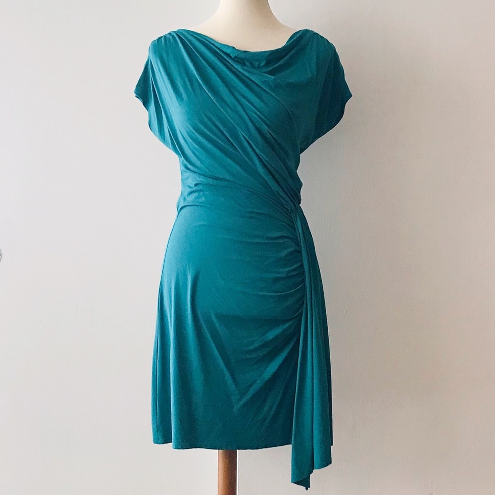 Foley Teal Ruched Dress Sz S